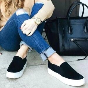 Vince Ladies Size 6 1/2 Black Suede Slip On Sneakers